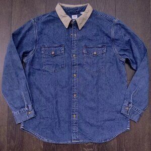 Levi's Strauss Blue Denim Long Sleeve Shirt Size Large Corduroy Collar
